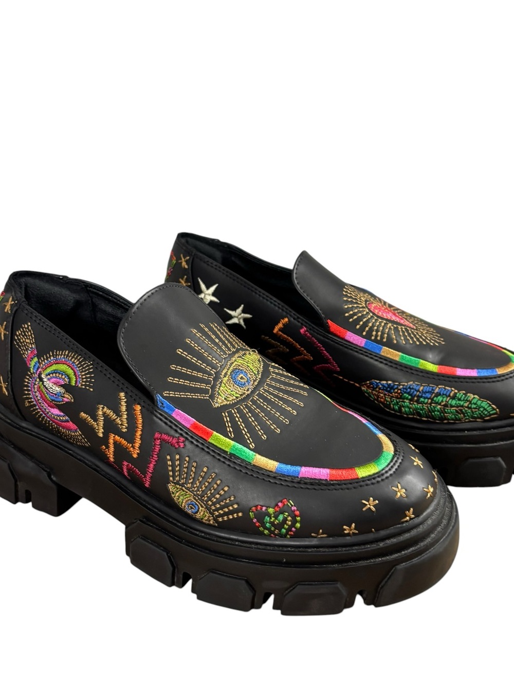 Farm Rio Black Embroidered Slip-On platform lug sole Loafers size US 8.5 EU 39.5 - Picture 3 of 9